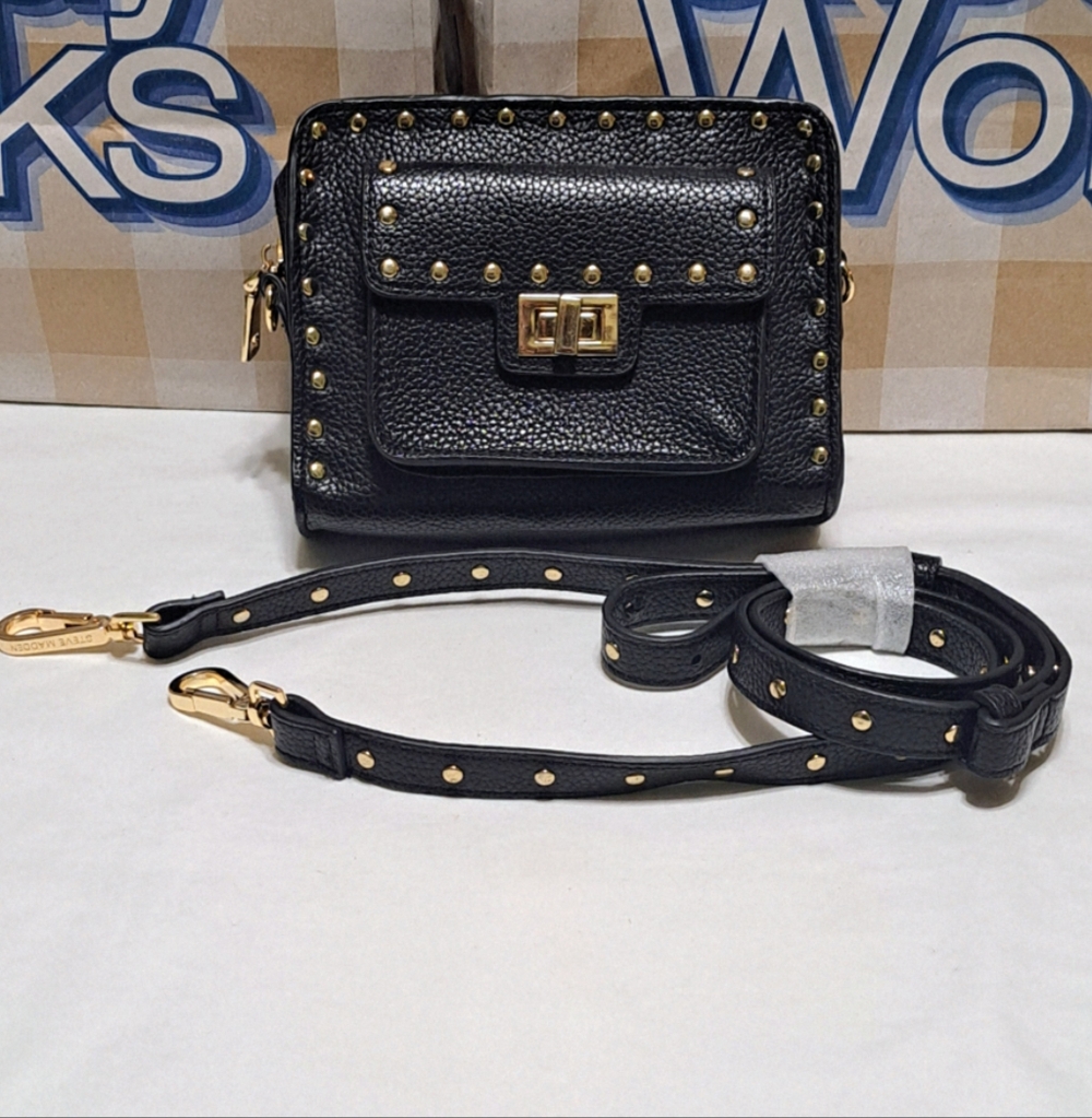 Steve Madden Black Studded Crossbody with Gold Accents NWOT